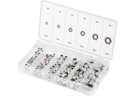 Набор гаек М4 М5 М6 М8 М10 М12 самоконтрящиеся с нейлоновой вставкой 146 предметов СИБРТЕХ 47613 купить в Когалыме