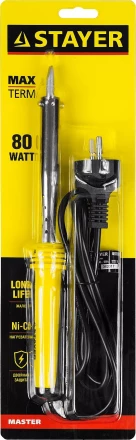 Паяльник STAYER "MASTER" с пластмассовой рукояткой и долговечным жалом, 80 Вт, клин 55305-80 купить в Когалыме