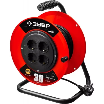 Удлинитель на катушке "ПВС 307", 30 м, 2500 Вт, 4 гнезда, ПВС 3х0,75 кв мм, ЗУБР 55083-30 купить в Когалыме