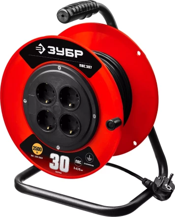 Удлинитель на катушке "ПВС 307", 30 м, 2500 Вт, 4 гнезда, ПВС 3х0,75 кв мм, ЗУБР 55083-30 купить в Когалыме
