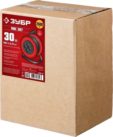 Удлинитель на катушке "ПВС 307", 30 м, 2500 Вт, 4 гнезда, ПВС 3х0,75 кв мм, ЗУБР 55083-30 купить в Когалыме