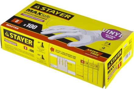 Перчатки STAYER &quot;MASTER&quot; виниловые экстратонкие, S, 100шт 11207-S купить в Когалыме