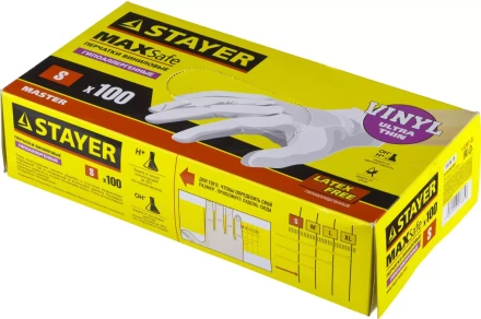 Перчатки STAYER "MASTER" виниловые экстратонкие, S, 100шт 11207-S купить в Когалыме