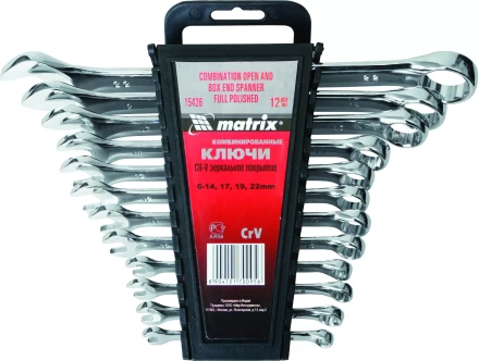 Набор ключей комбинированных 6 - 22 мм 12 шт. CrV полированный хром MATRIX 15426 купить в Когалыме