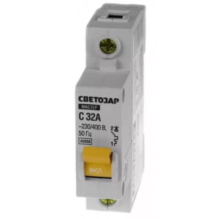 Выключатель СВЕТОЗАР автоматический, 1-полюсный, "С" (тип расцепления), 32 A, 230 / 400 В 49060-32-C купить в Когалыме