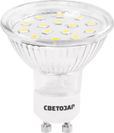 Лампы СВЕТОЗАР светодиодные "LED technology", цоколь GU10, теплый белый свет (3000К), 220В, 3Вт (25) 44560-25_z01 купить в Когалыме