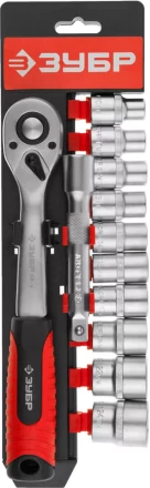 Набор ЗУБР "МАСТЕР": Торцовые головки (1/2") на пластиковом рельсе, трещотка, удлинитель, Cr-V, 10-24мм, 12 предметов 27647-H12 купить в Когалыме