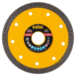 Диск алмазный отрезной Denzel 125 х 22,2мм, сплошной, супертонкий, горячий пресс, сухой/мокрый рез 73058