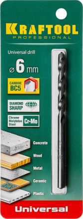 Сверло &quot;UNIVERSAL&quot; по бетону, металлу, дереву, KRAFTOOL PROFESSIONAL 29172-100-6, 6 х 100 мм 29172-100-6_z01 купить в Когалыме
