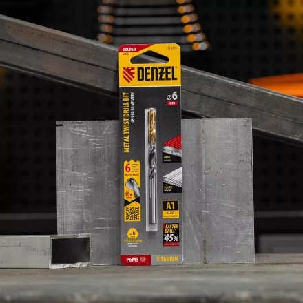 Сверло спиральное по металлу 6 x 93мм, Р6М5, Golden Tip, многогранная заточка Denzel 718278 купить в Когалыме