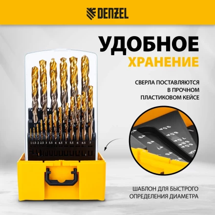 Набор сверл по металлу Denzel 723010, 1-13 мм, Р6М5К8-TiN, Golden Tip, 25 шт купить в Когалыме
