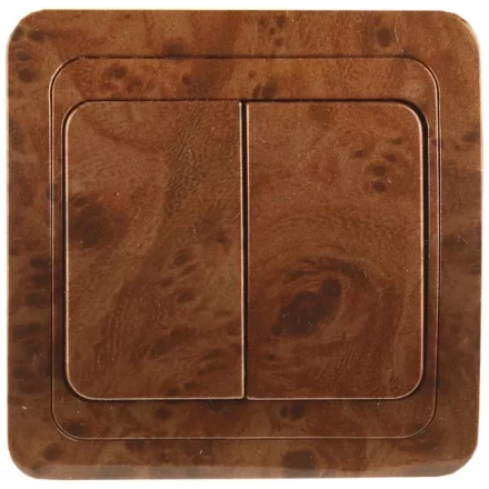 Выключатель СВЕТОЗАР "ГАММА" двухклавишный, цвет орех, 10A/~250B SV-54134-N купить в Когалыме