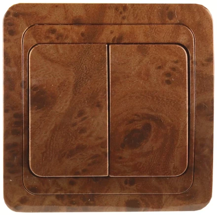 Выключатель СВЕТОЗАР "ГАММА" двухклавишный, цвет орех, 10A/~250B SV-54134-N купить в Когалыме