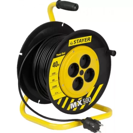 Удлинитель на катушке "MX500", 40 м, 4 гнезда, ПВС 2x1 кв мм, 2200 Вт, STAYER 55074-40 купить в Когалыме