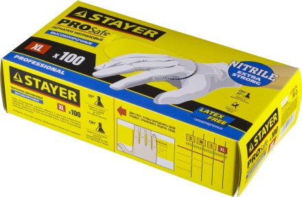 Перчатки STAYER &quot;PROFI&quot; нитриловые экстратонкие, XL, 100шт 11203-XL купить в Когалыме