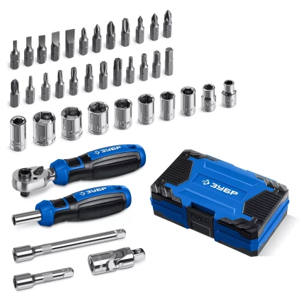 ЗУБР Профессионал-39 набор 39 шт: трещетка, отвертка-битодержатель с насадками (25180) купить в Когалыме