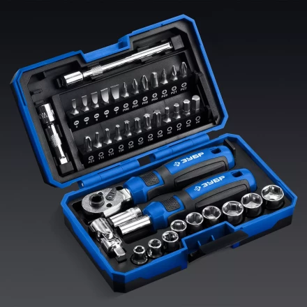 ЗУБР Профессионал-39 набор 39 шт: трещетка, отвертка-битодержатель с насадками (25180) купить в Когалыме