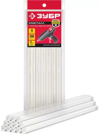 ЗУБР 11 х 200 мм, 12 шт, прозрачные универсальные клеевые стержни (06854-12) купить в Когалыме