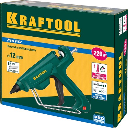 Пистолет клеевой (термоклеящий) &quot;PRO&quot;, KRAFTOOL 06843-220-12, эл, двухкомп корпус, рабоч темп 193град, выход клея 1,2кг/час, d=12мм, 220Вт 06843-220-12 купить в Когалыме