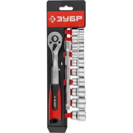 Набор ЗУБР "МАСТЕР": Торцовые головки (3/8") на пластиковом рельсе, трещотка, удлинитель, Cr-V, 10-19мм, 12 предметов 27646-H12 купить в Когалыме