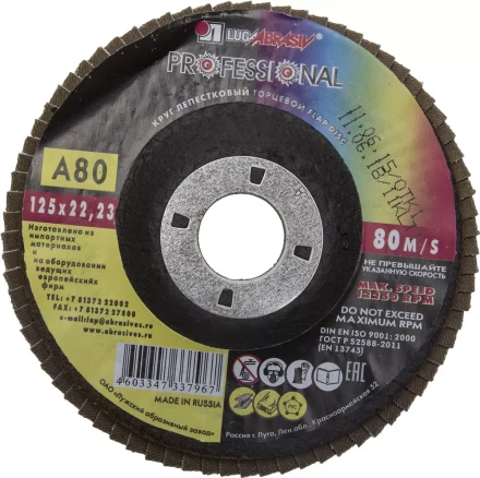 Круг лепестковый торцевой абразивный "Луга" для шлифования, 125 х 22,23мм, зерно P80 3656-125-80 купить в Когалыме