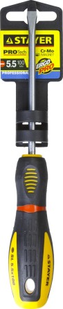 Отвертка STAYER &quot;PROFI&quot; &quot;PROTech&quot;, двухкомп рукоятка, намагниченная, Cr-Mo, SL5,5x100мм 25131-05-10_z02 купить в Когалыме