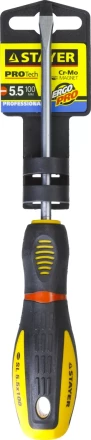 Отвертка STAYER "PROFI" "PROTech", двухкомп рукоятка, намагниченная, Cr-Mo, SL5,5x100мм 25131-05-10_z02 купить в Когалыме