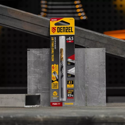 Сверло спиральное по металлу Denzel 6,5 x 93мм, Р6М5, Golden Tip, многогранная заточка, 718279 купить в Когалыме