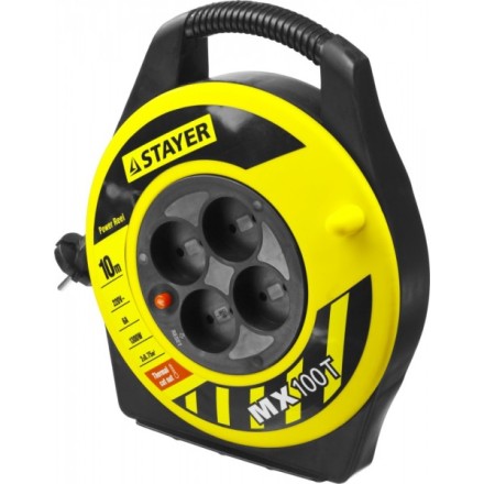 Удлинитель на катушке &quot;MX100T&quot;, 10 м, 4 гнезда, ПВС 2x0,75 кв мм, 1300 Вт, STAYER 55071-10 купить в Когалыме