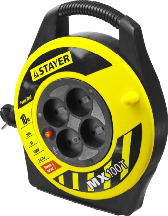 Удлинитель на катушке &quot;MX100T&quot;, 10 м, 4 гнезда, ПВС 2x0,75 кв мм, 1300 Вт, STAYER 55071-10 купить в Когалыме