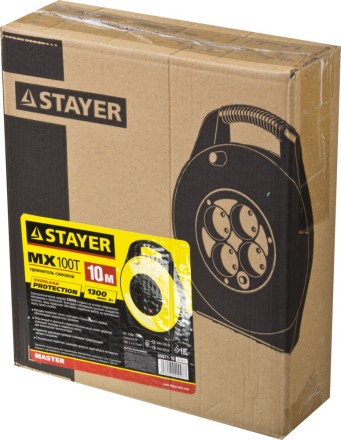 Удлинитель на катушке &quot;MX100T&quot;, 10 м, 4 гнезда, ПВС 2x0,75 кв мм, 1300 Вт, STAYER 55071-10 купить в Когалыме