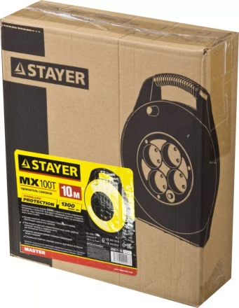 Удлинитель на катушке "MX100T", 10 м, 4 гнезда, ПВС 2x0,75 кв мм, 1300 Вт, STAYER 55071-10 купить в Когалыме