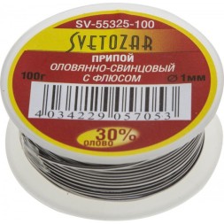 Припой СВЕТОЗАР оловянно-свинцовый, 30% Sn / 70% Pb, 100гр SV-55325-100