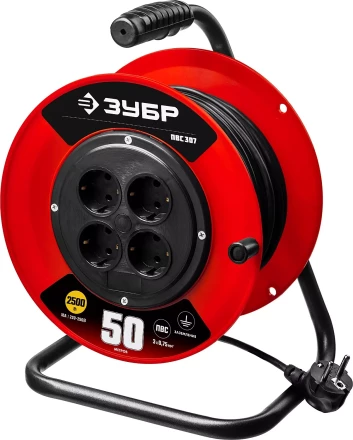 Удлинитель на катушке "ПВС 307", 50 м, 2500 Вт, 4 гнезда, ПВС 3х0,75 кв мм, ЗУБР 55083-50 купить в Когалыме