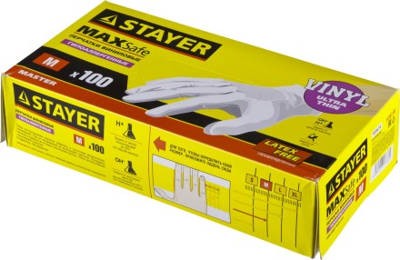 Перчатки STAYER &quot;MASTER&quot; виниловые экстратонкие, M, 100шт 11207-M купить в Когалыме