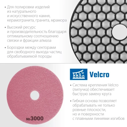 ЗУБР 100 мм, №3000, сухое шлифование, алмазный гибкий шлифовальный круг АГШК, Профессионал (29868-3000) купить в Когалыме