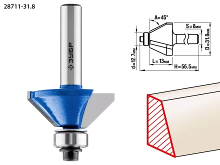 ЗУБР 31.8 x 13 мм, фреза кромочная калевочная (фасочная) №9, Профессионал (28711-31.8) купить в Когалыме
