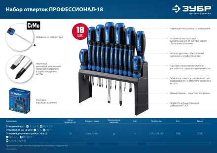 ЗУБР 18 предм., набор отверток, Профессионал (25242) купить в Когалыме