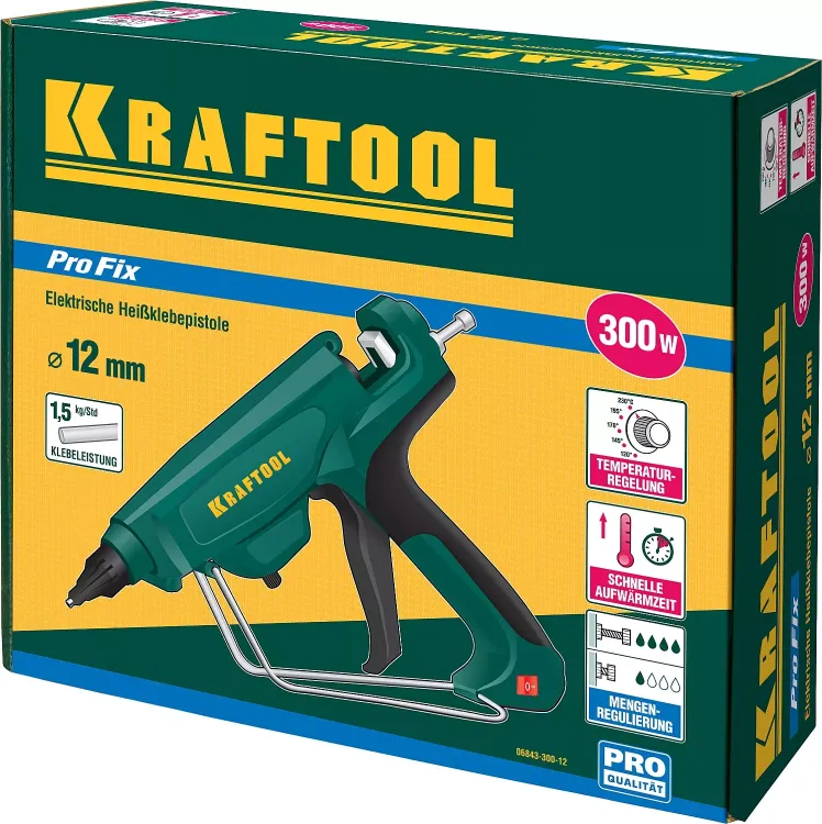 Пистолет клеевой (термоклеящий) "PRO", KRAFTOOL 06843-300-12, электр, двухкомп корпус, регулятор темп, выход клея 1,5 кг/час, d=12мм, 300Вт 06843-300-12 купить в Когалыме
